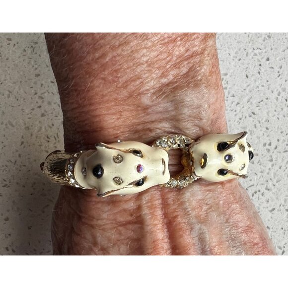 Vintage CINER Double Panther White Enamel Clamper Bracelet *RARE* - Picture 2 of 6
